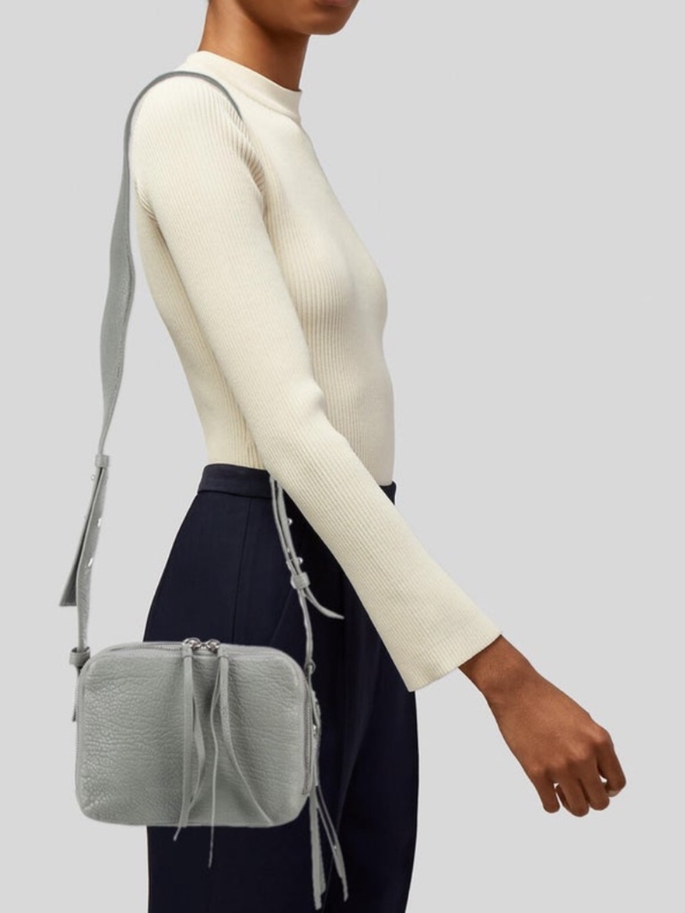 All Saints Vincent Lamb Leather Crossbody Bag Gray